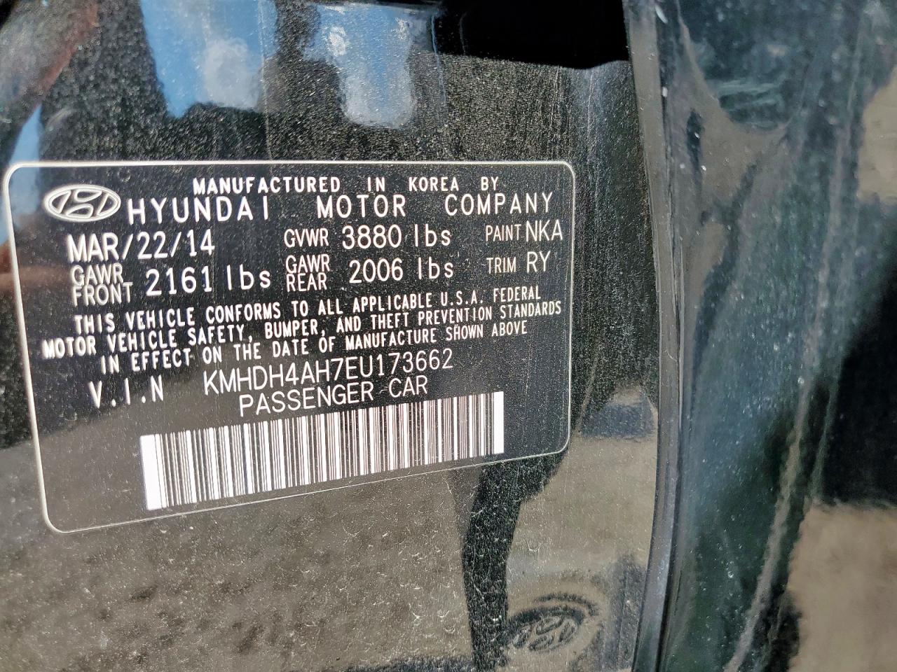 2014 Hyundai Elantra Se VIN: KMHDH4AH7EU173662 Lot: 67966565