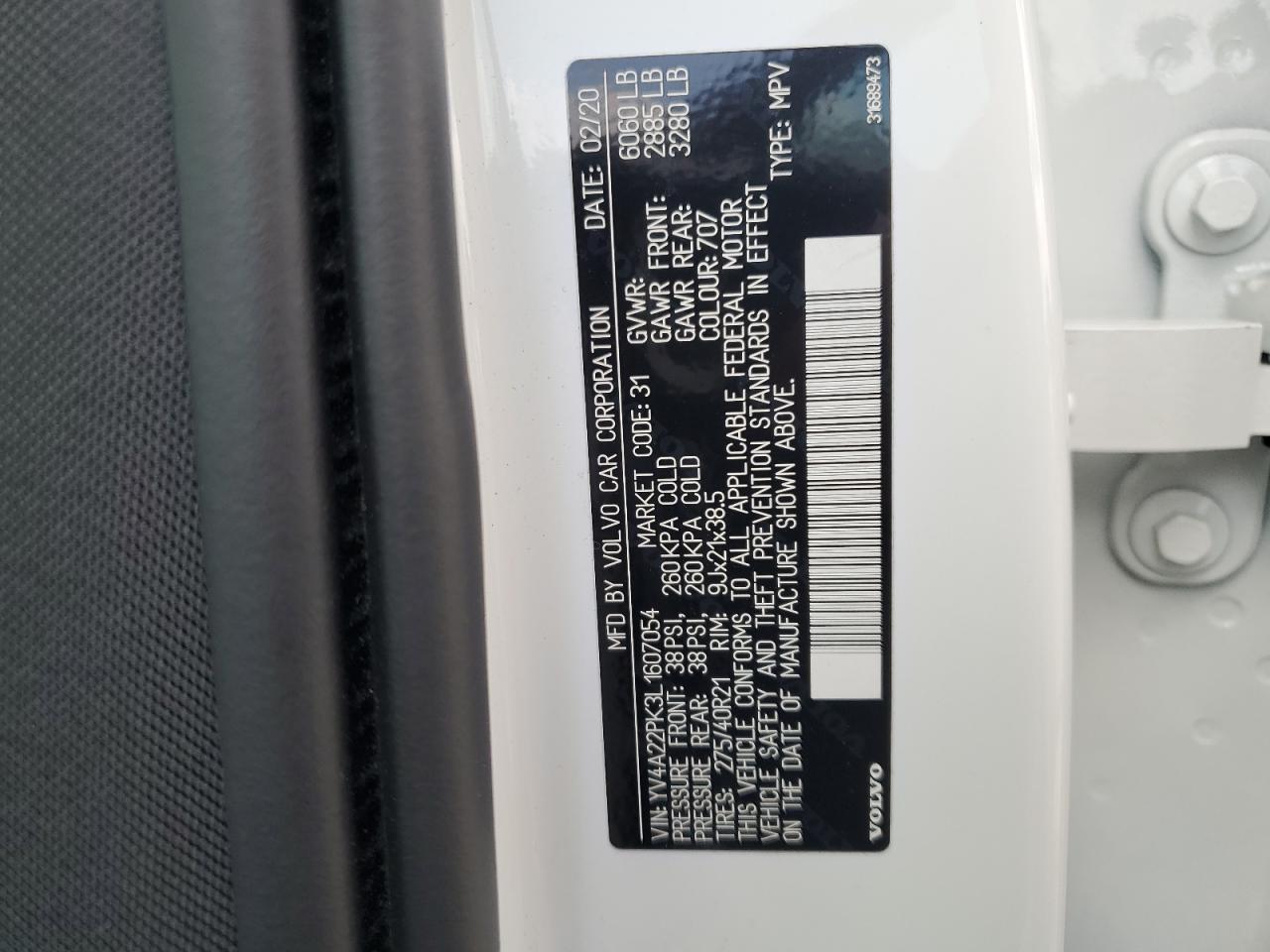 2020 Volvo Xc90 T6 Momentum VIN: YV4A22PK3L1607054 Lot: 67641235