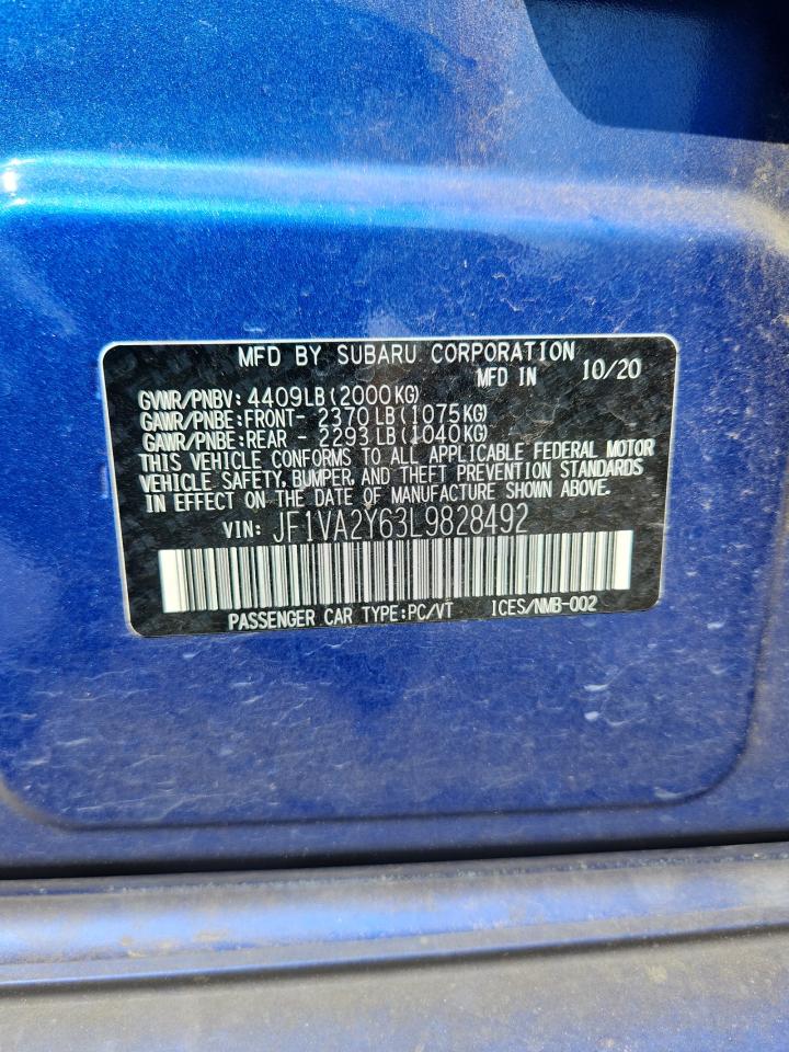 2020 Subaru Wrx Sti Limited VIN: JF1VA2Y63L9828492 Lot: 69614965