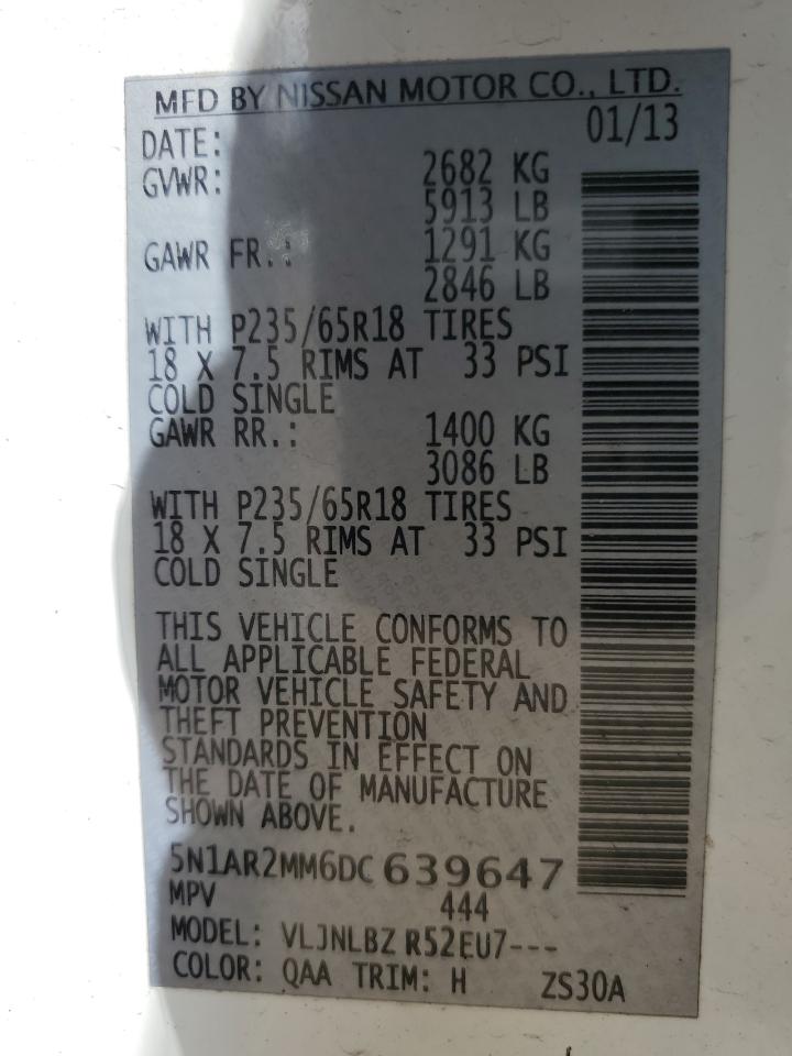 2013 Nissan Pathfinder S VIN: 5N1AR2MM6DC639647 Lot: 70658285