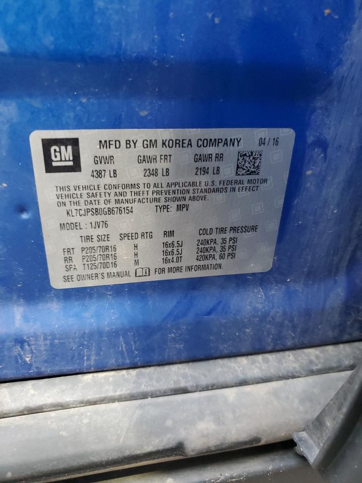 2016 Chevrolet Trax 1Lt VIN: KL7CJPSB0GB676154 Lot: 70682955