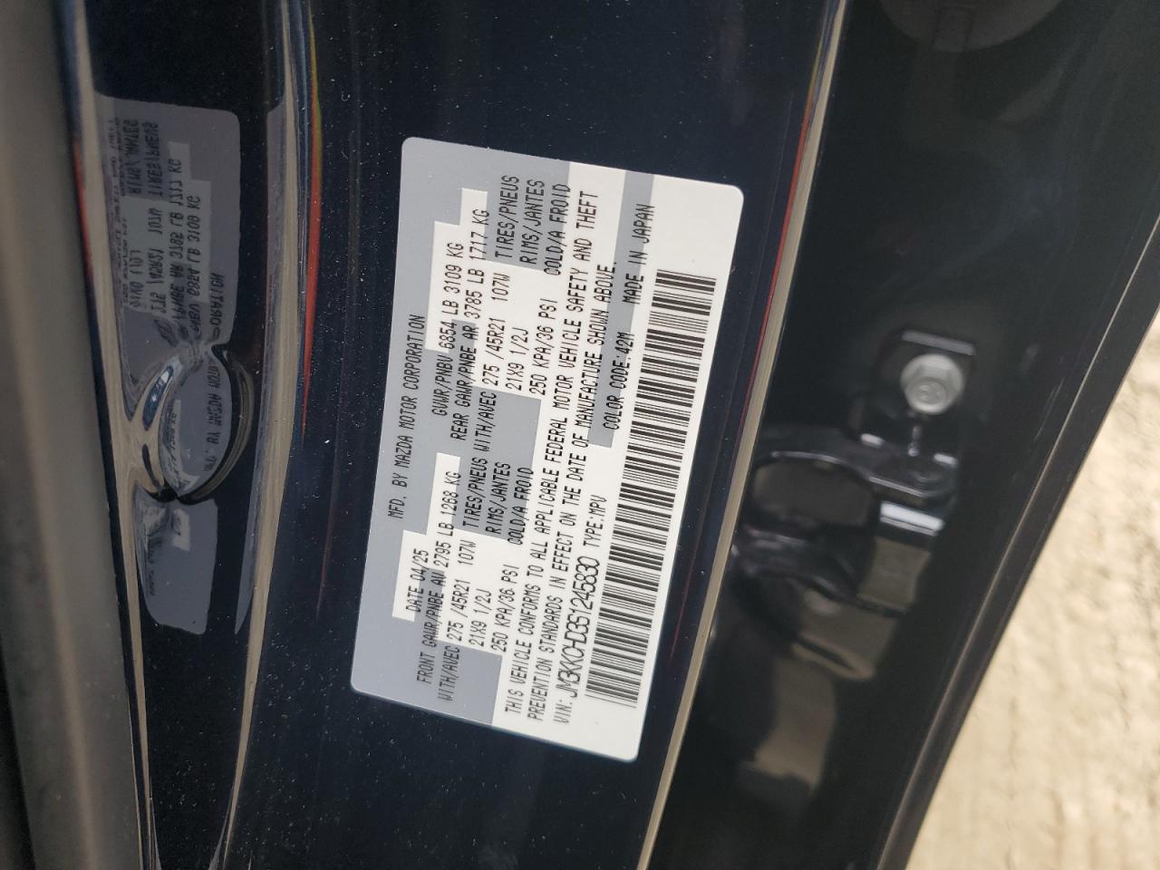 2025 Mazda Cx-90 Premium Sport VIN: JM3KKCHD3S1245830 Lot: 69911815