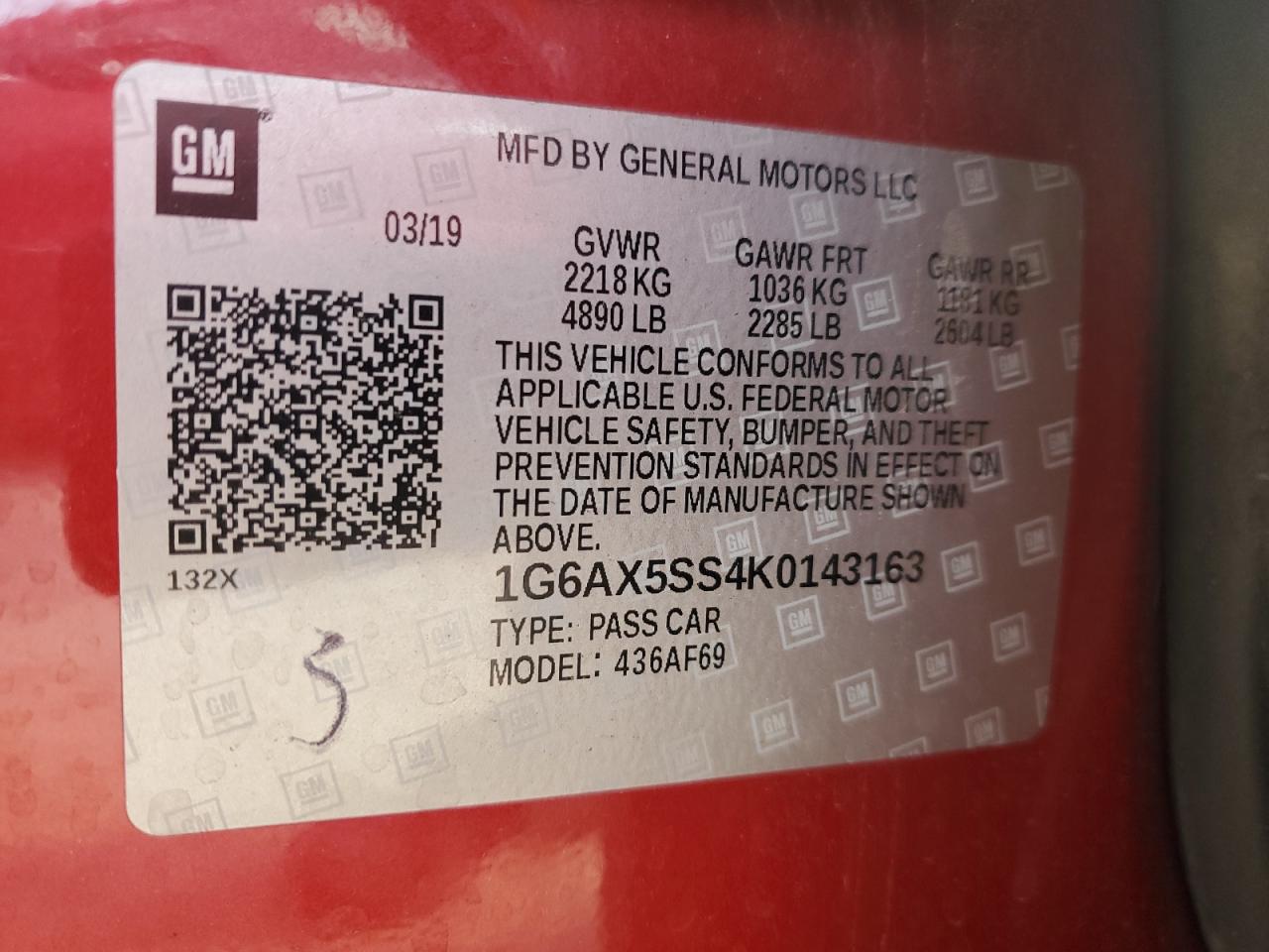 2019 Cadillac Cts Luxury VIN: 1G6AX5SS4K0143163 Lot: 70662185