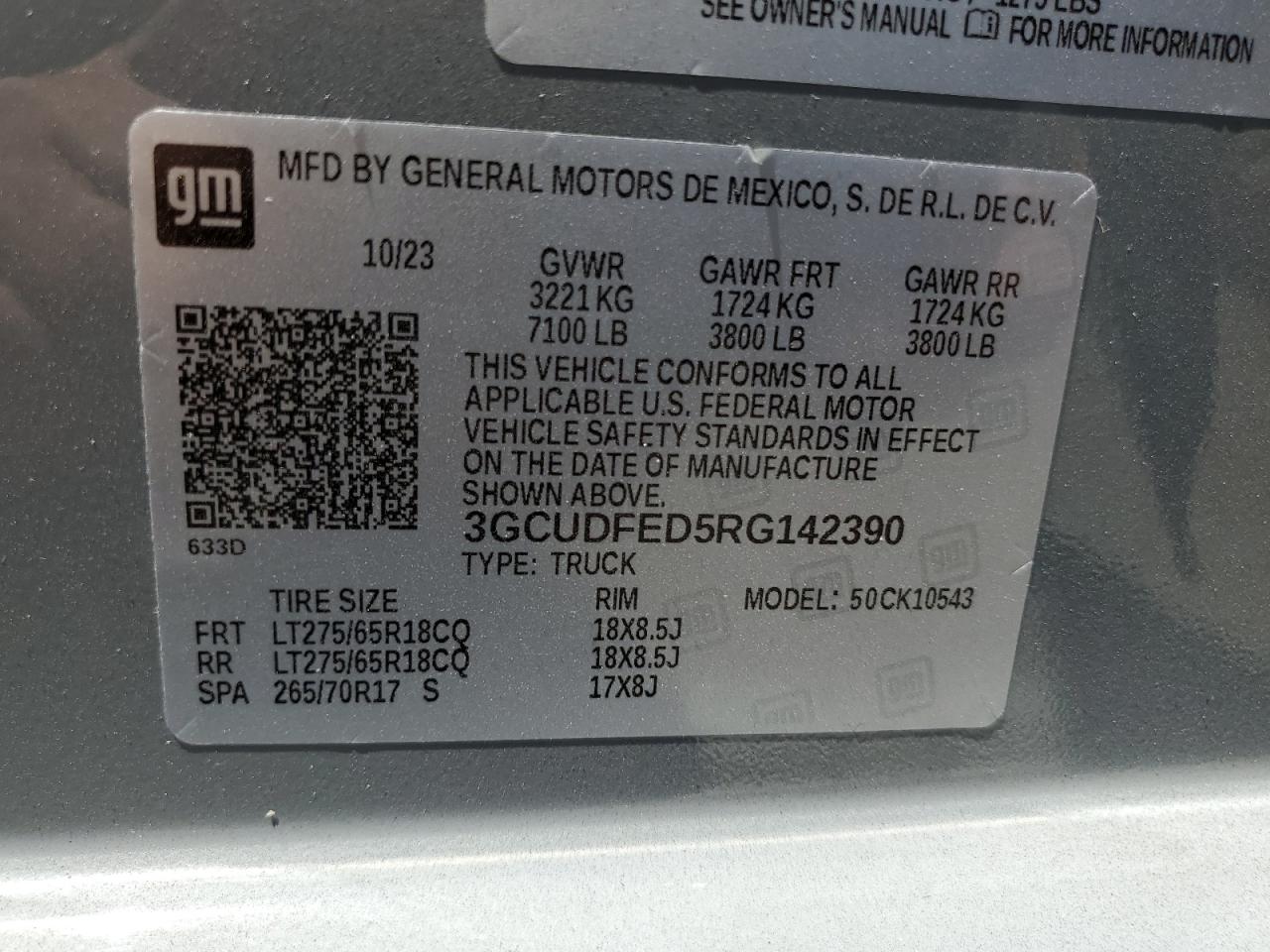 2024 Chevrolet Silverado K1500 Lt Trail Boss VIN: 3GCUDFED5RG142390 Lot: 69454445