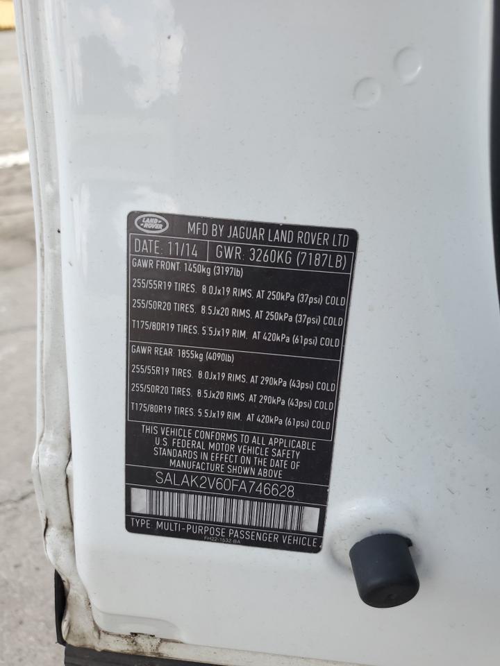 2015 Land Rover Lr4 Hse Luxury VIN: SALAK2V60FA746628 Lot: 69135055