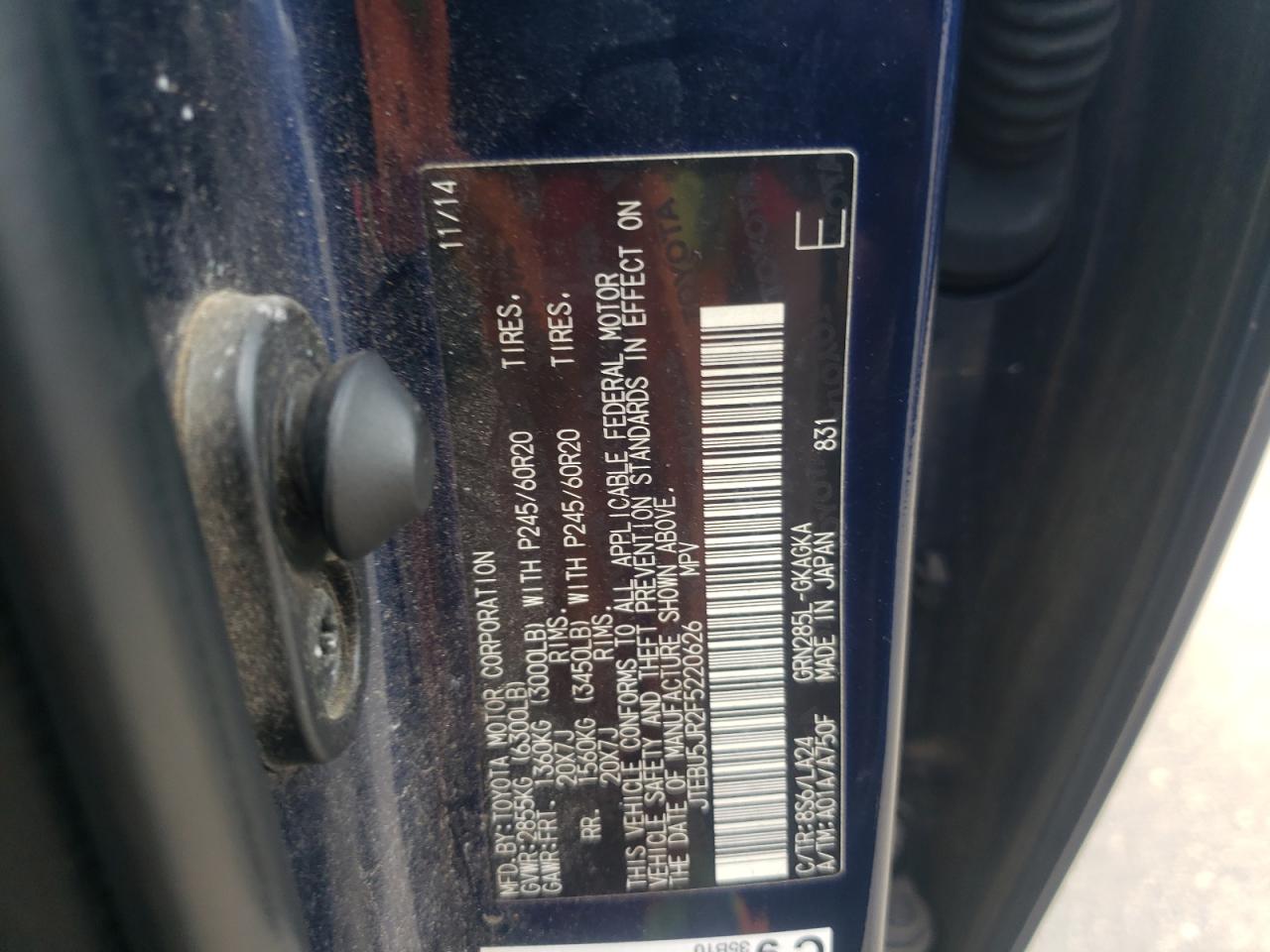 2015 Toyota 4Runner Sr5/Sr5 Premium VIN: JTEBU5JR2F5220626 Lot: 71143205