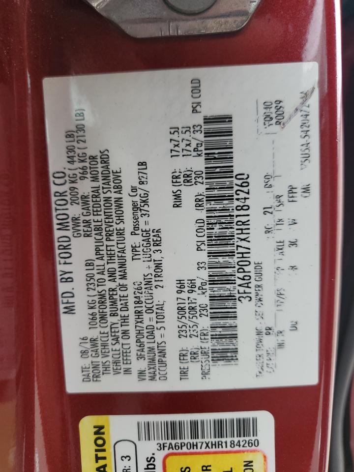 2017 Ford Fusion Se VIN: 3FA6P0H7XHR184260 Lot: 69816895
