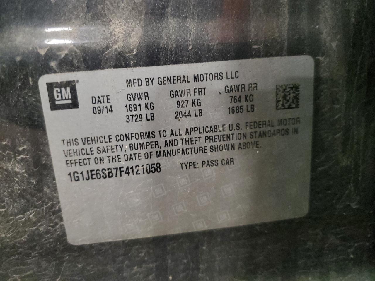 2015 Chevrolet Sonic Ltz VIN: 1G1JE6SB7F4121058 Lot: 70094945