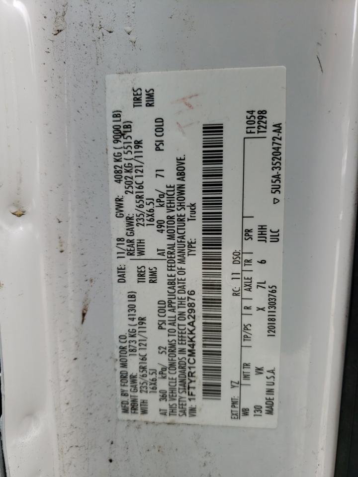 2019 Ford Transit T-250 VIN: 1FTYR1CM4KKA29876 Lot: 71000515