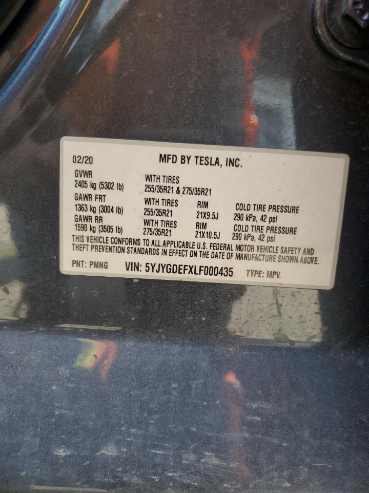 2020 Tesla Model Y VIN: 5YJYGDEFXLF000435 Lot: 68724685