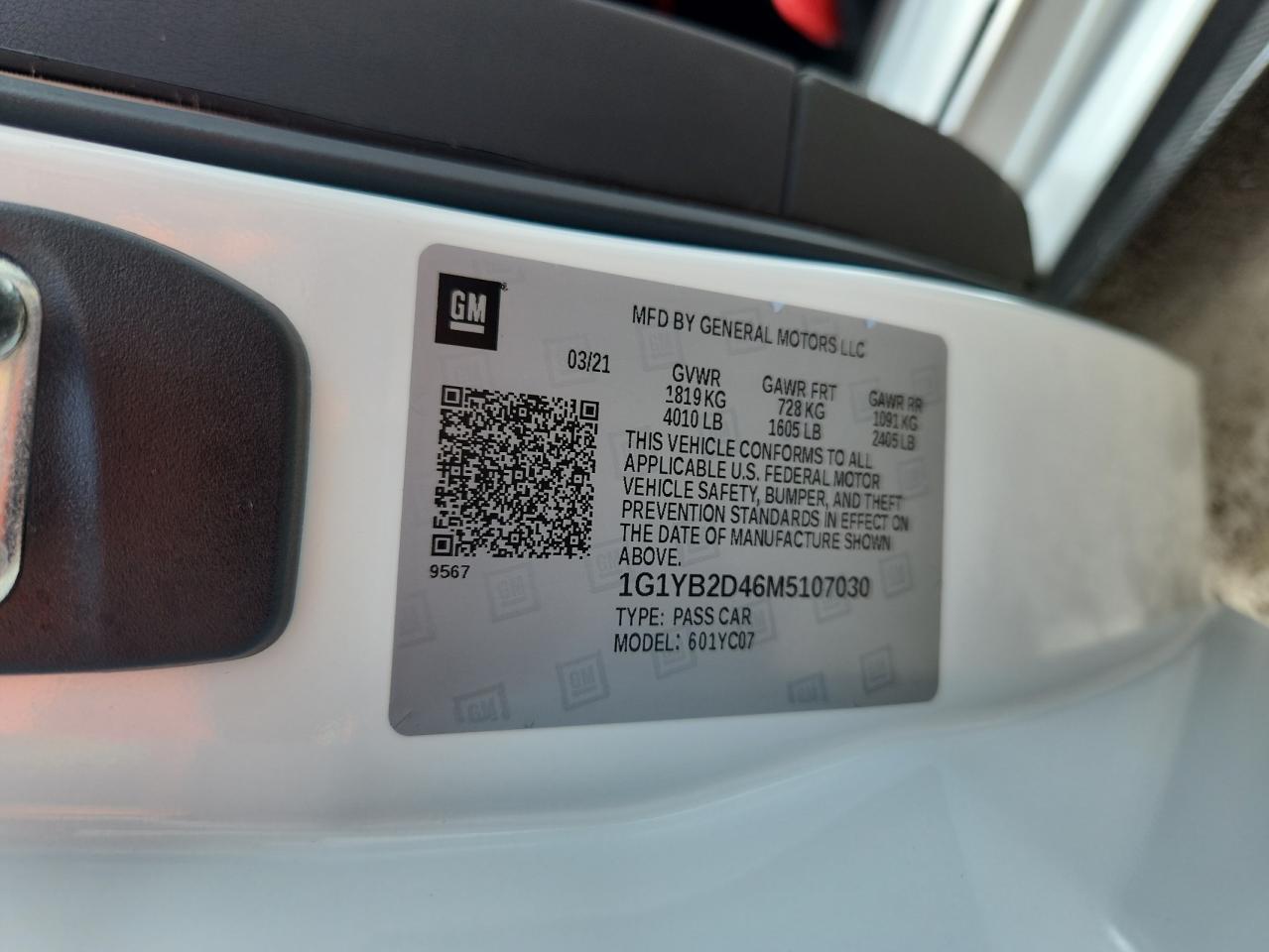 2021 Chevrolet Corvette Stingray 2Lt VIN: 1G1YB2D46M5107030 Lot: 69107125