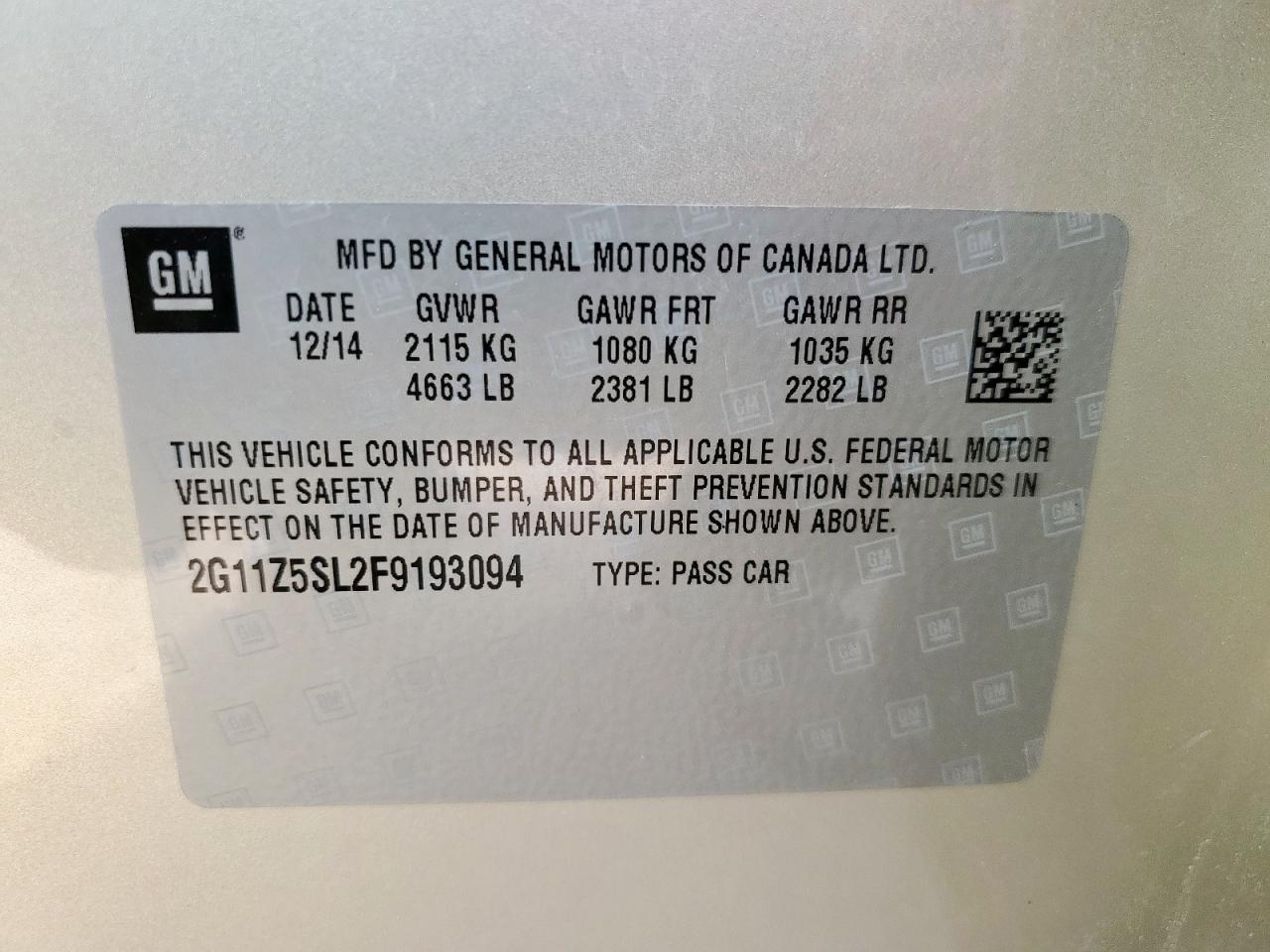 2015 Chevrolet Impala Ls VIN: 2G11Z5SL2F9193094 Lot: 70357455