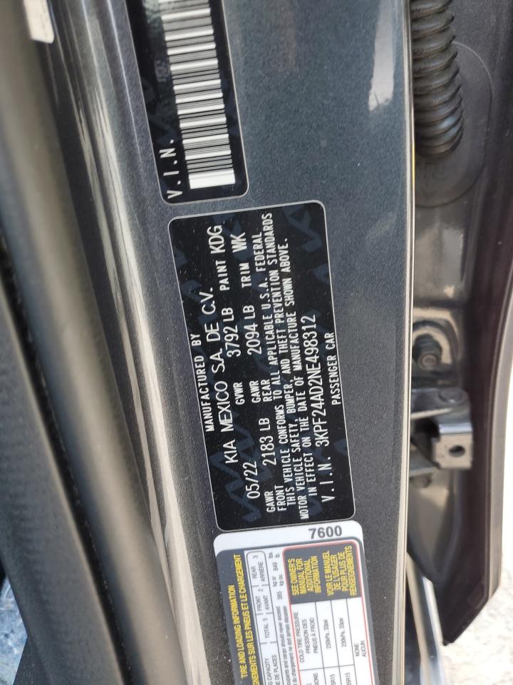 2022 Kia Forte Fe VIN: 3KPF24AD2NE498312 Lot: 69978755