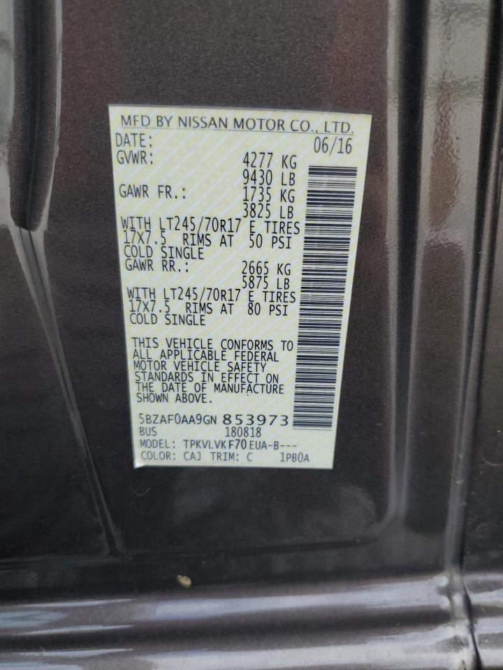 2016 Nissan Nv 3500 S VIN: 5BZAF0AA9GN853973 Lot: 70430015
