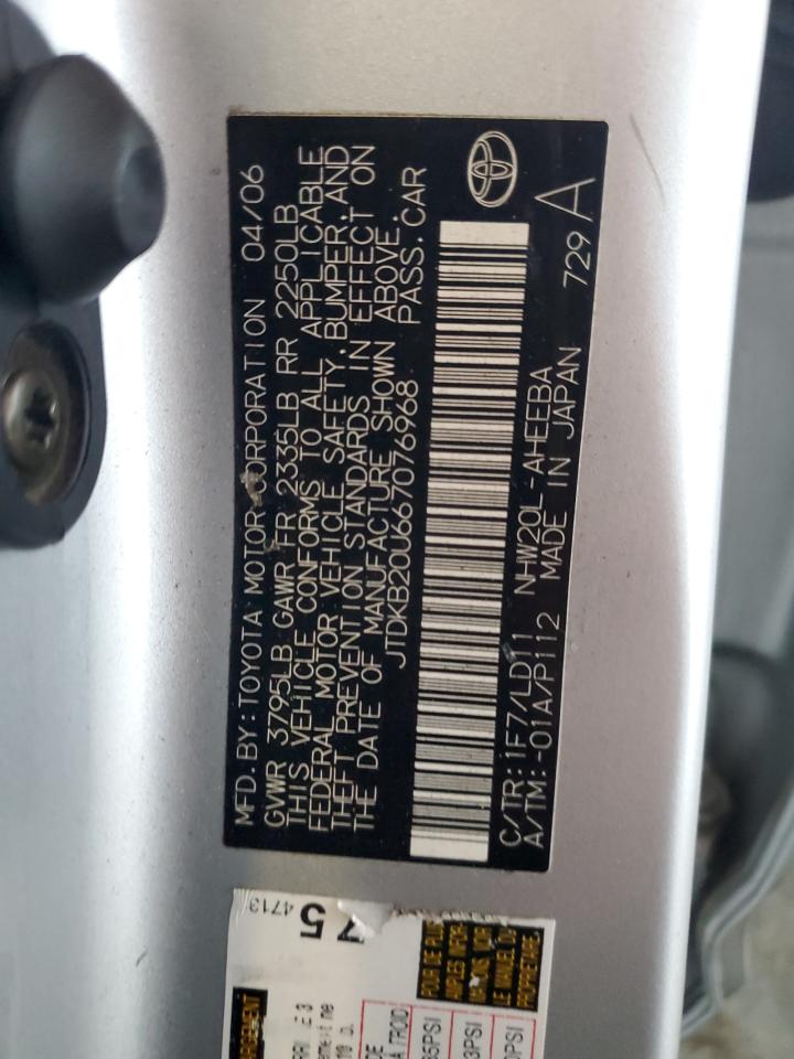 2006 Toyota Prius VIN: JTDKB20U667076968 Lot: 70516135