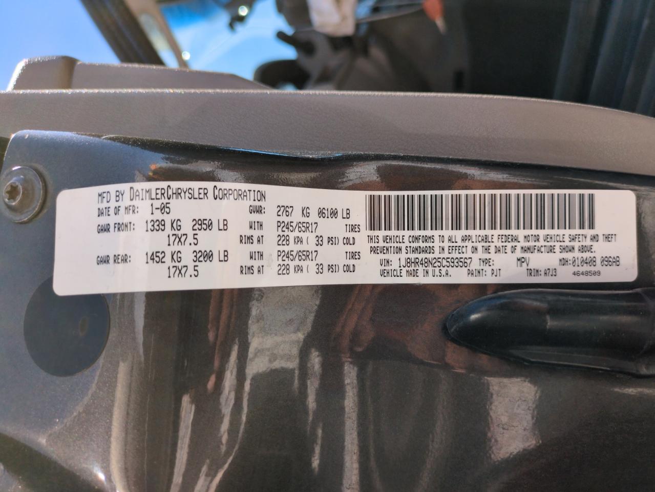 2005 Jeep Grand Cherokee Laredo VIN: 1J8HR48N25C593567 Lot: 68199745