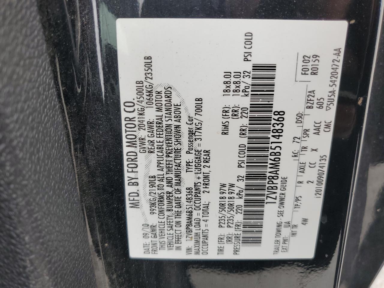 2011 Ford Mustang VIN: 1ZVBP8AM6B5148368 Lot: 67583695