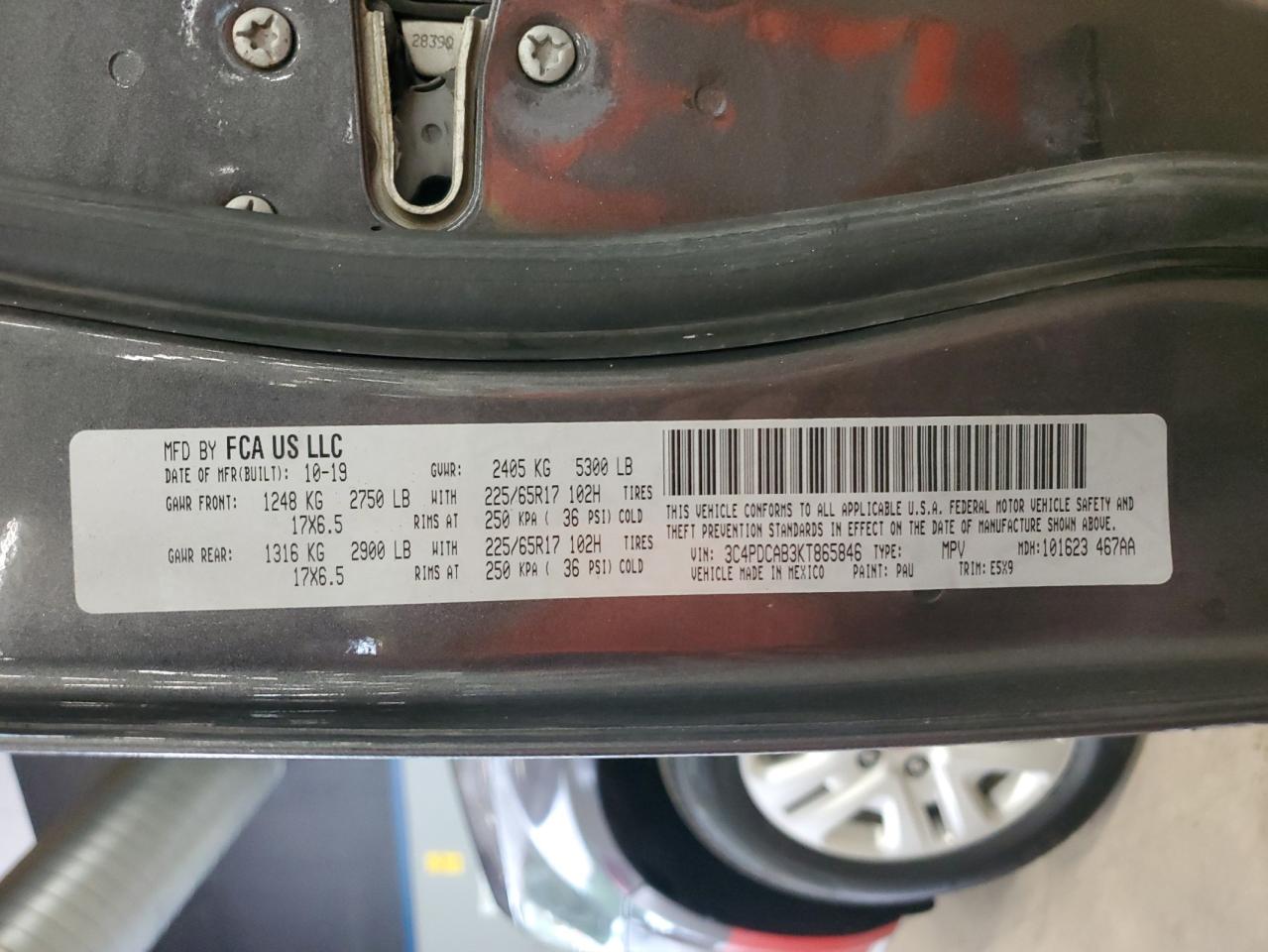 2019 Dodge Journey Se VIN: 3C4PDCAB3KT865846 Lot: 69963235