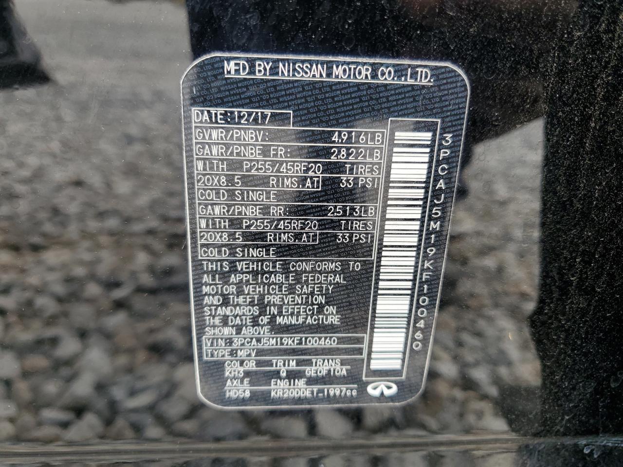 2019 Infiniti Qx50 Essential VIN: 3PCAJ5M19KF100460 Lot: 70023095