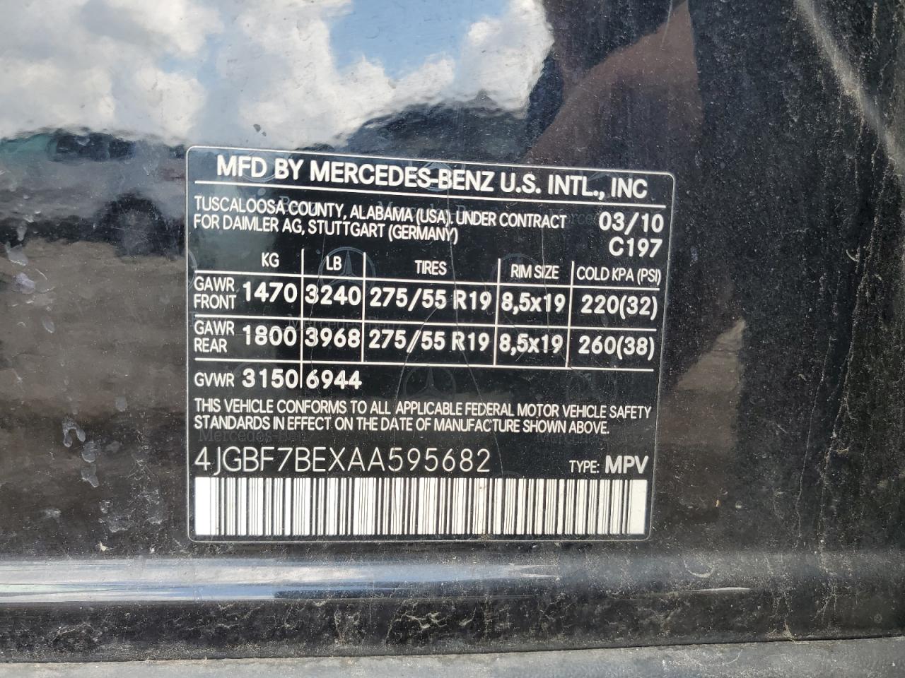 2010 Mercedes-Benz Gl 450 4Matic VIN: 4JGBF7BEXAA595682 Lot: 70894905