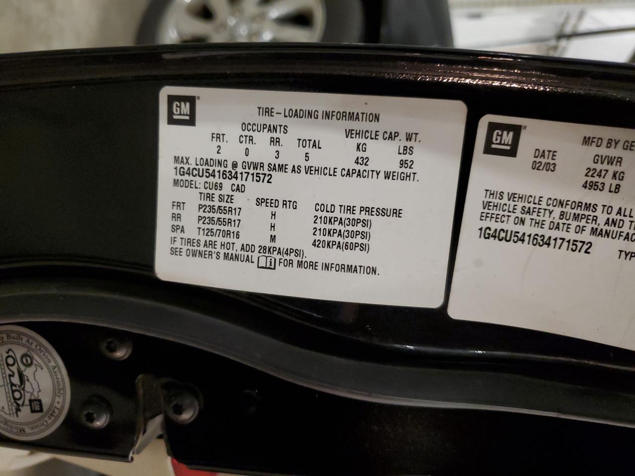 2003 Buick Park Avenue Ultra VIN: 1G4CU541634171572 Lot: 69987295