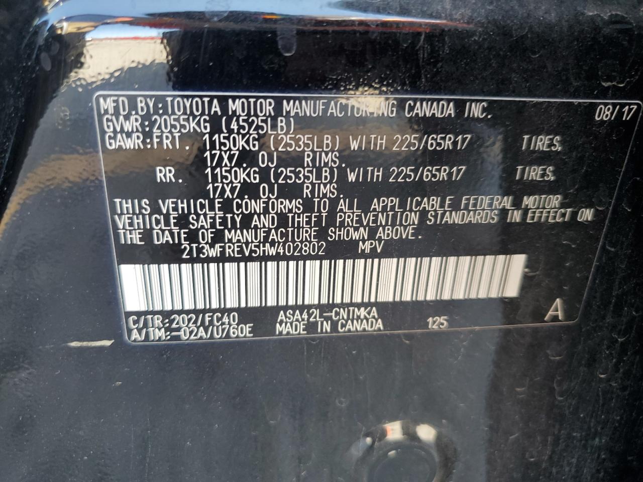 2017 Toyota Rav4 Xle VIN: 2T3WFREV5HW402802 Lot: 70208545