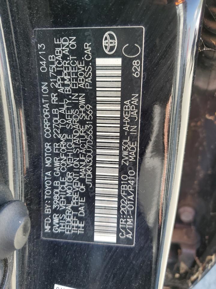 2013 Toyota Prius VIN: JTDKN3DU7D5631569 Lot: 70043195