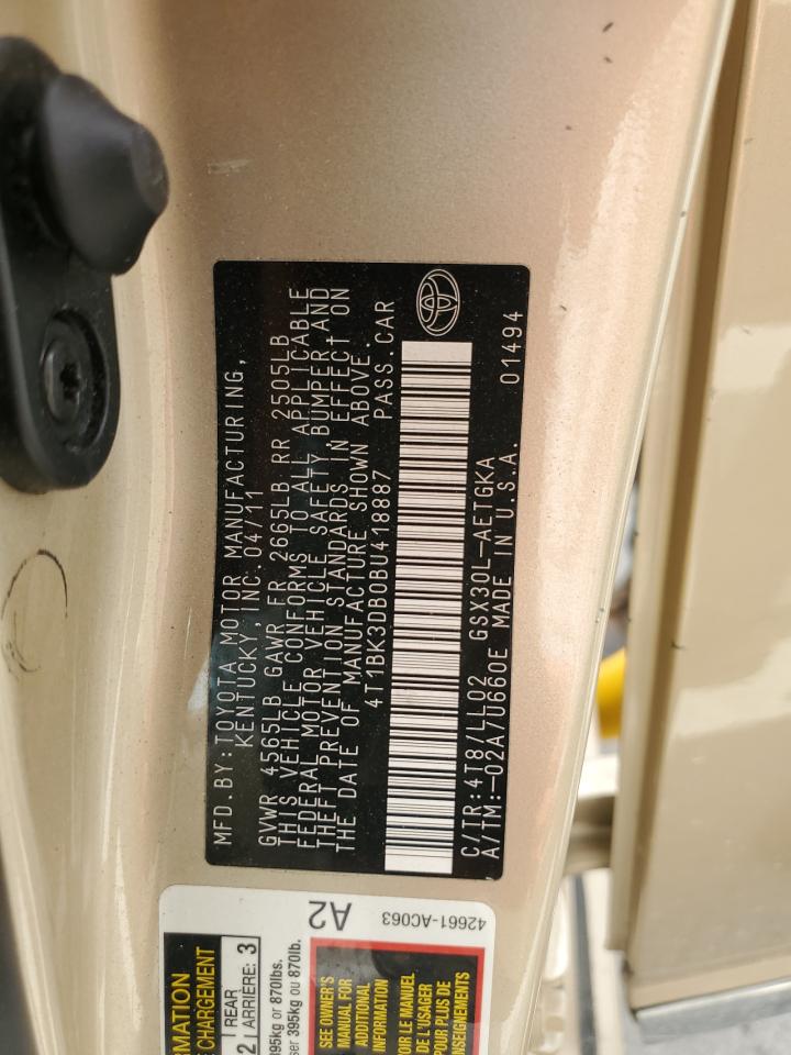 2011 Toyota Avalon Base VIN: 4T1BK3DB0BU418887 Lot: 67812295