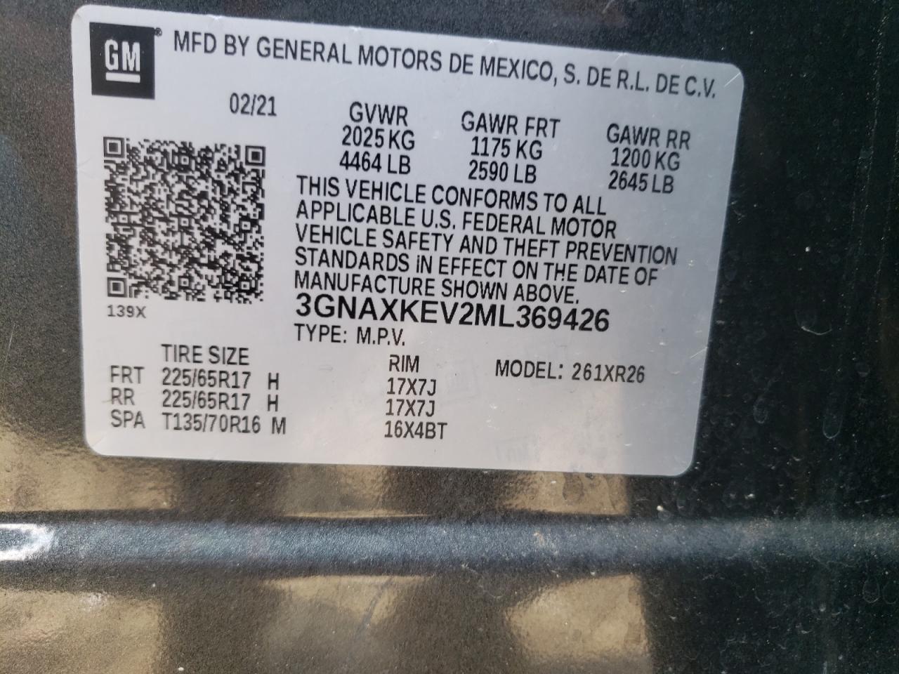 2021 Chevrolet Equinox Lt VIN: 3GNAXKEV2ML369426 Lot: 68102645