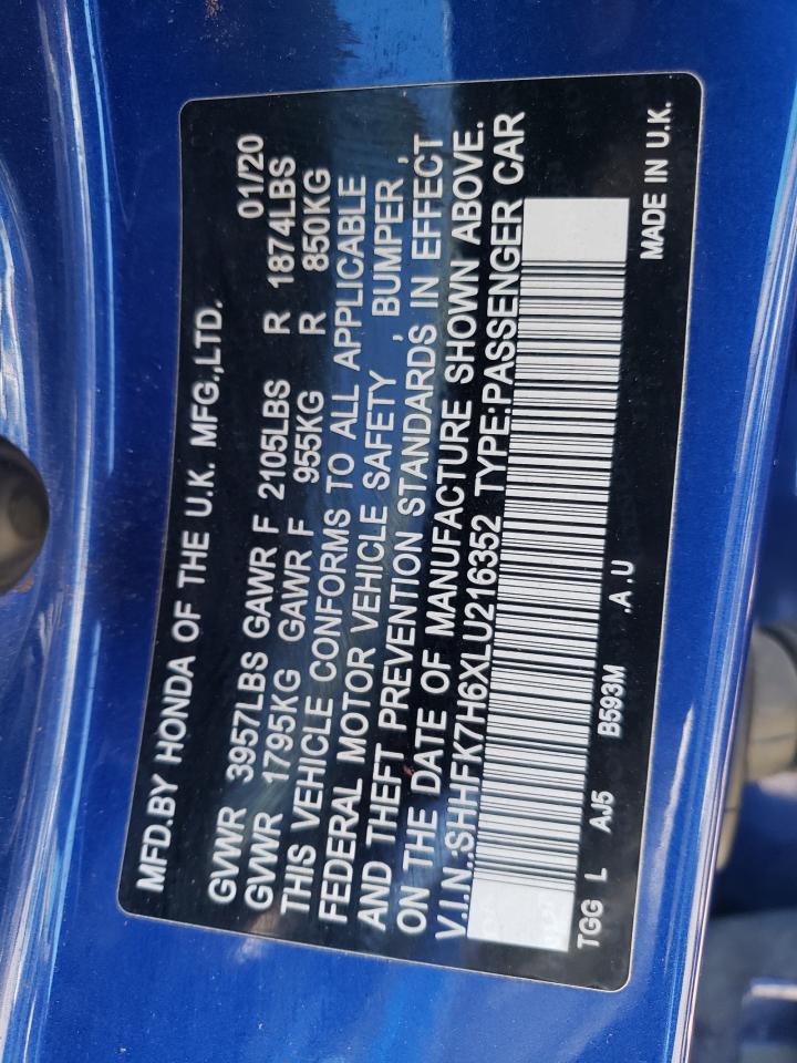 2020 Honda Civic Ex VIN: SHHFK7H6XLU216352 Lot: 69279575