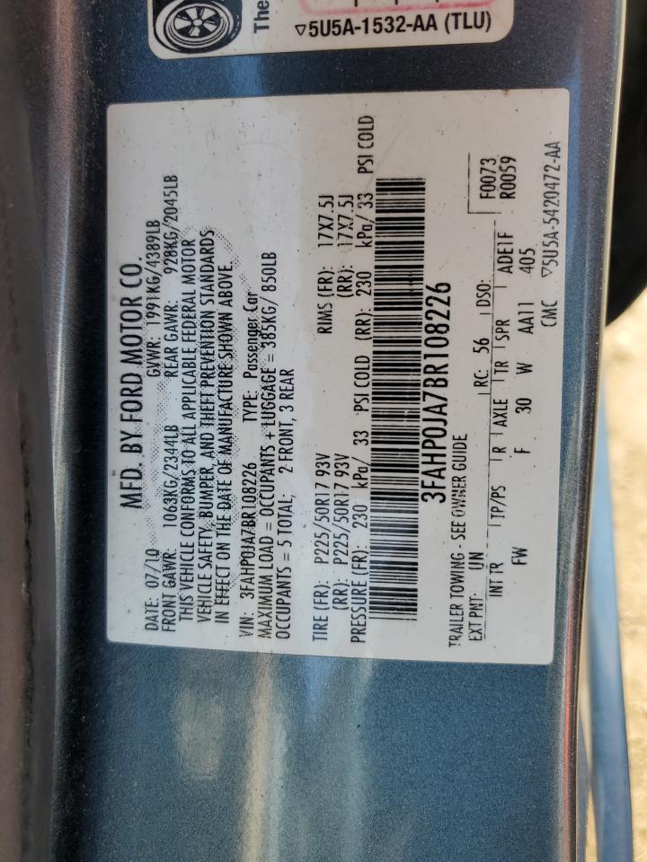 2011 Ford Fusion Sel VIN: 3FAHP0JA7BR108226 Lot: 68729035