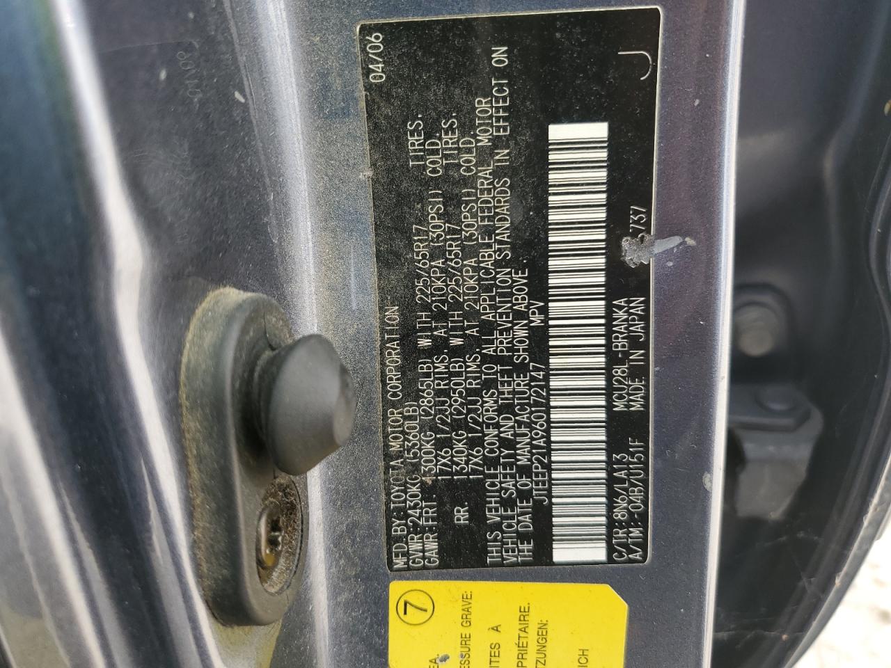 2006 Toyota Highlander Limited VIN: JTEEP21A960172147 Lot: 70472955