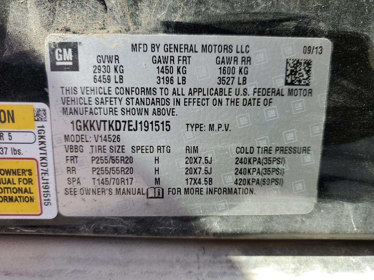2014 GMC Acadia Denali VIN: 1GKKVTKD7EJ191515 Lot: 70585485