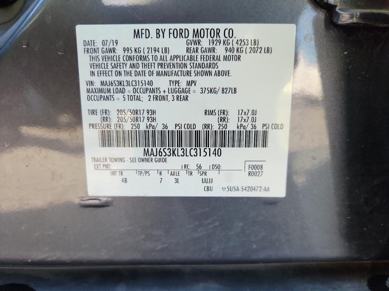 2020 Ford Ecosport Titanium VIN: MAJ6S3KL3LC315140 Lot: 69426625