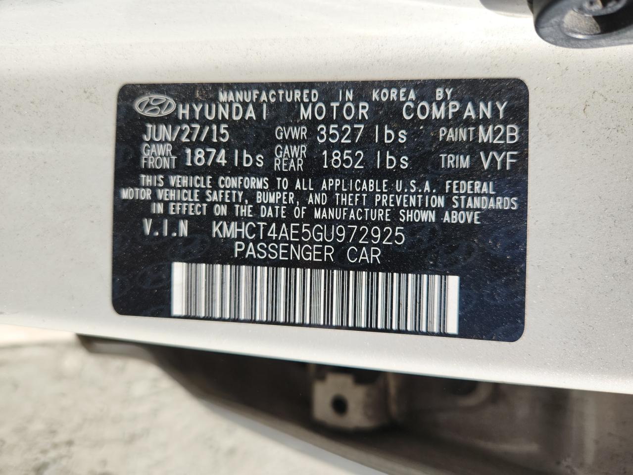 2016 Hyundai Accent Se VIN: KMHCT4AE5GU972925 Lot: 70940205