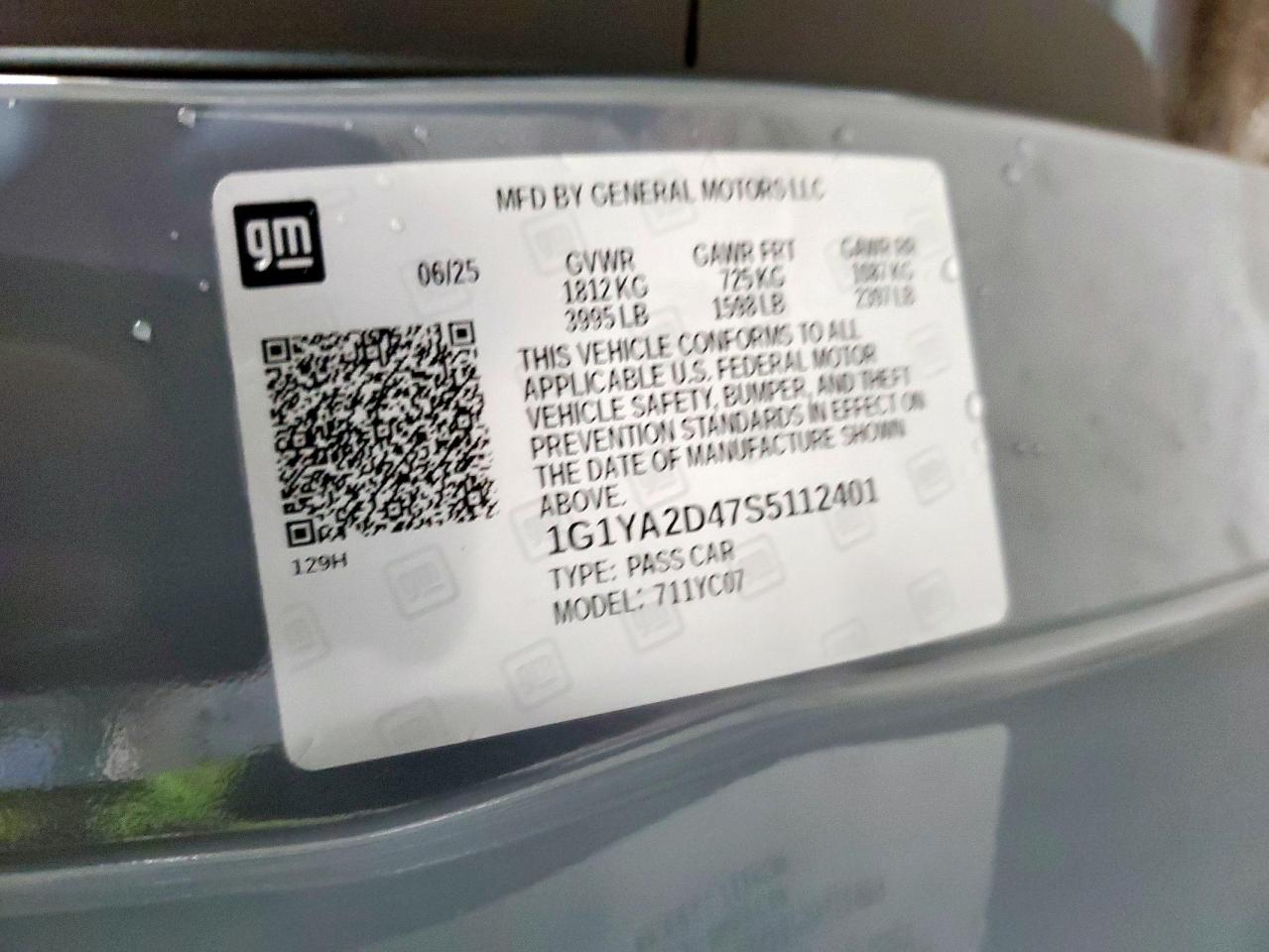 2025 Chevrolet Corvette Stingray 1Lt VIN: 1G1YA2D47S5112401 Lot: 69550265