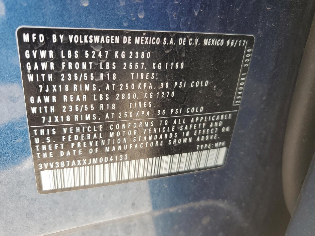 2018 Volkswagen Tiguan Se VIN: 3VV3B7AXXJM004133 Lot: 68283635