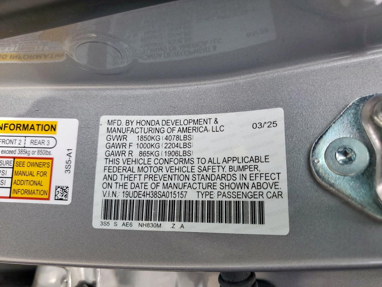 2025 Acura Integra A-Spec VIN: 19UDE4H38SA015157 Lot: 69816555