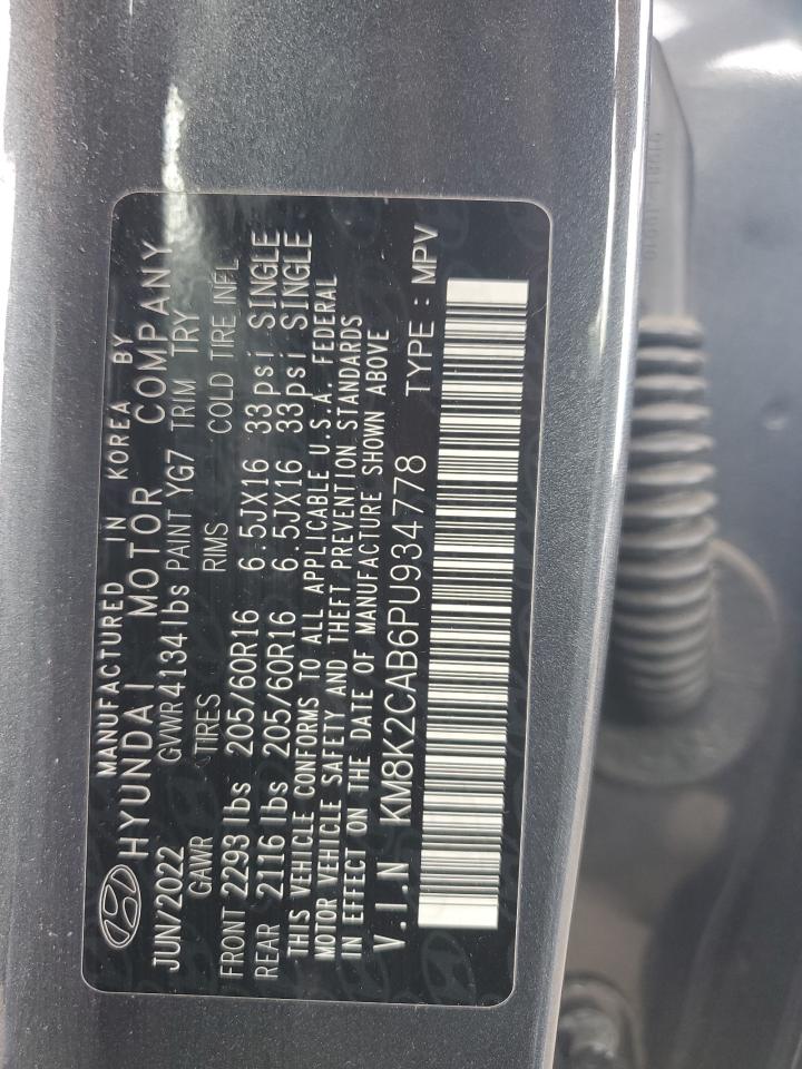 2023 Hyundai Kona Se VIN: KM8K2CAB6PU934778 Lot: 70040965
