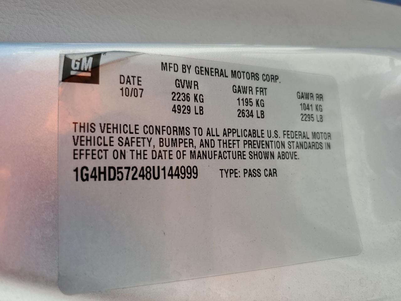 2008 Buick Lucerne Cxl VIN: 1G4HD57248U144999 Lot: 70135415