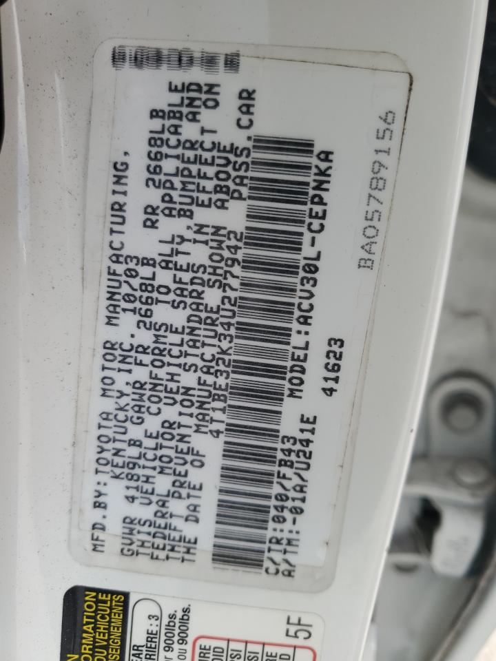 2004 Toyota Camry Le VIN: 4T1BE32K34U277942 Lot: 69927855