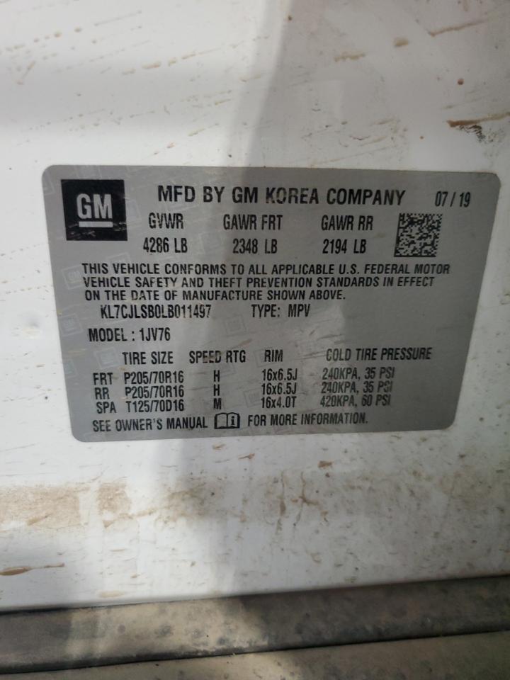 2020 Chevrolet Trax 1Lt VIN: KL7CJLSB0LB011497 Lot: 67447355