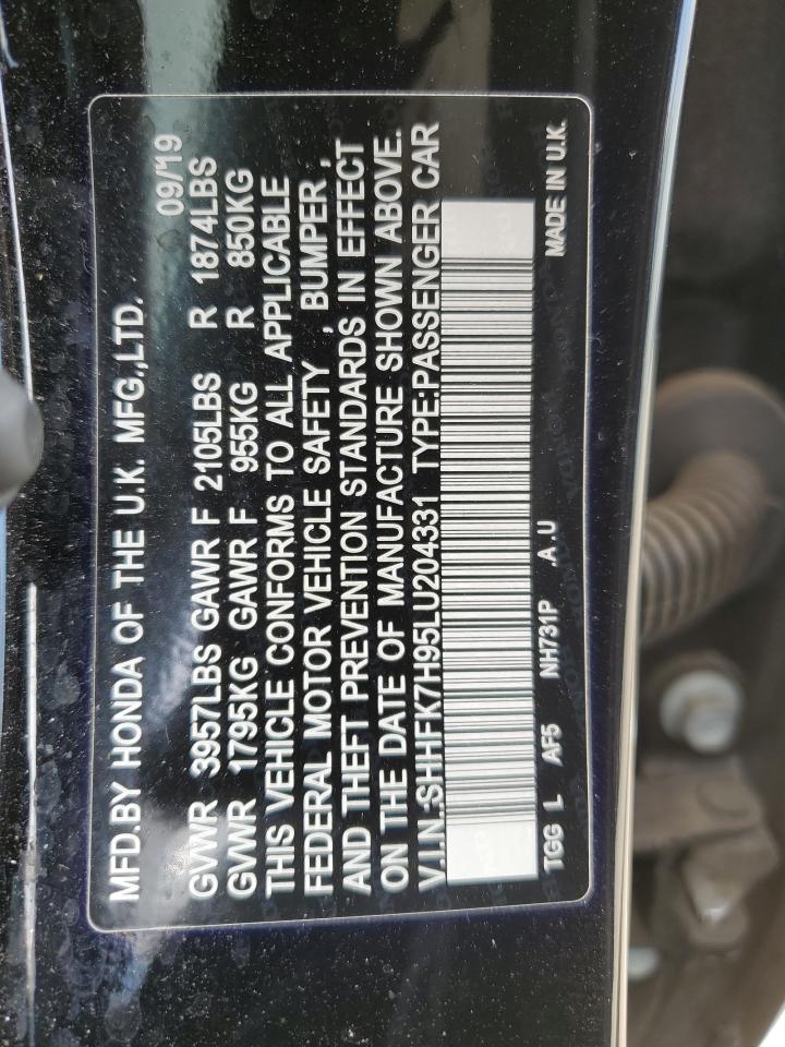 2020 Honda Civic Sport Touring VIN: SHHFK7H95LU204331 Lot: 70884265