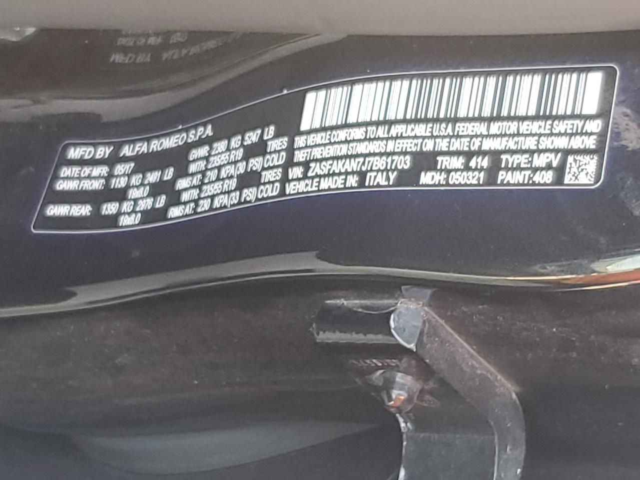 2018 Alfa Romeo Stelvio VIN: ZASFAKAN7J7B61703 Lot: 67918595