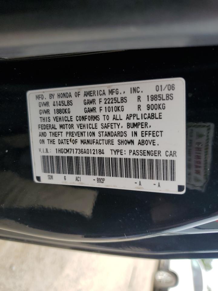2006 Honda Accord Ex VIN: 1HGCM71736A012184 Lot: 70812915