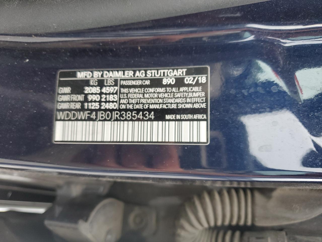 2018 Mercedes-Benz C 300 VIN: WDDWF4JB0JR385434 Lot: 67227265