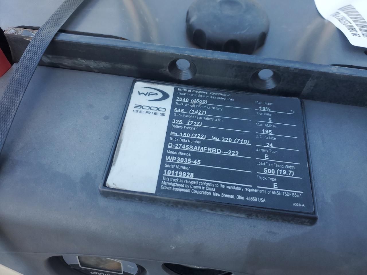 2020 Crown Sp3035-45 Pallet Jack VIN: 10119928 Lot: 70198935