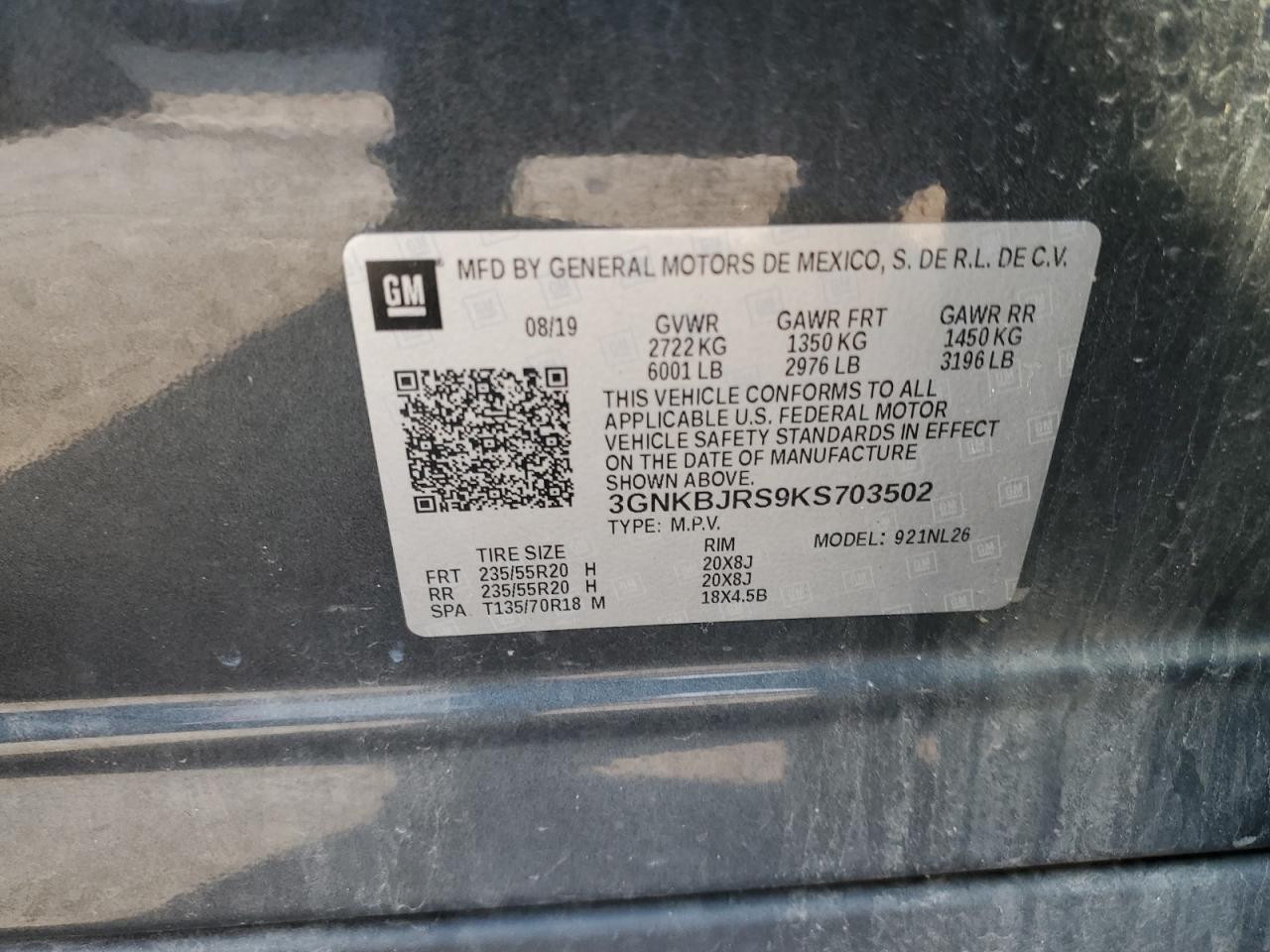 2019 Chevrolet Blazer Rs VIN: 3GNKBJRS9KS703502 Lot: 69008765