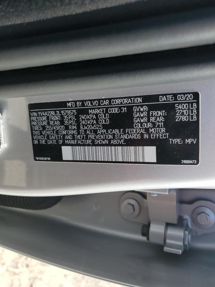 2020 Volvo Xc60 T6 Inscription VIN: YV4A22RL2L1579575 Lot: 69091005