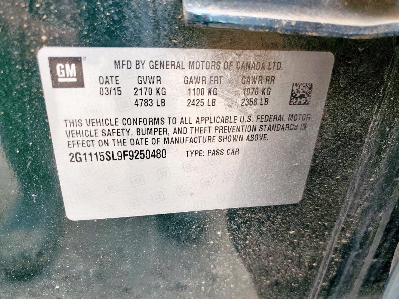 2015 Chevrolet Impala Lt VIN: 2G1115SL9F9250480 Lot: 70211405